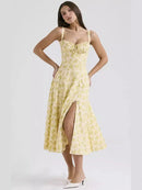 Vestido Midi Isabella Feminino Alças e Fenda Frontal